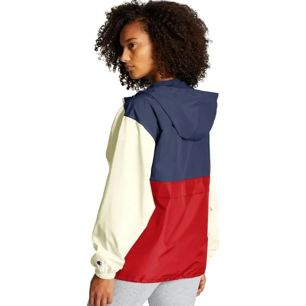 New! CHAMPION Colorblock Hooded Packable Jacket Wind & Water Resistant Small